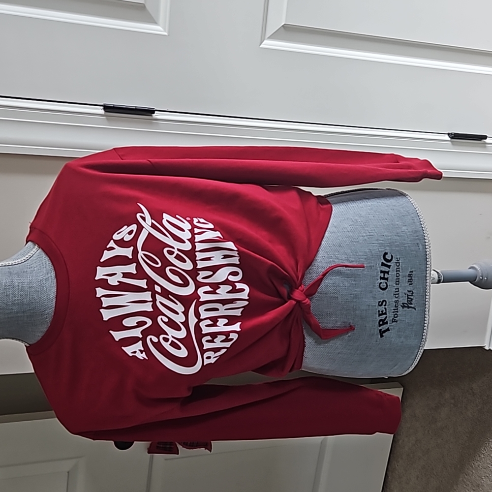 nwt coca-cola red long sleeve short tie knot shirt sz l